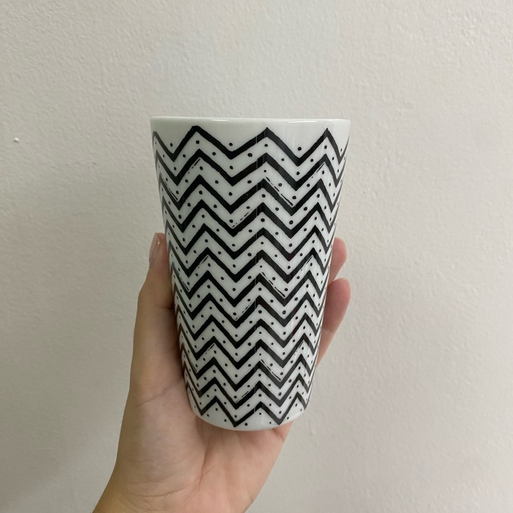 West Elm Black and White Geometric Small Cup and Plate Set - Picture 2 of 7